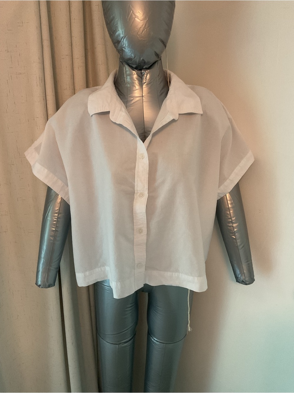 Madewell Cropped White Dolman Short-Sleeve Button-Up Shirt